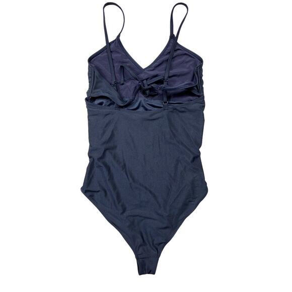 NEW Wolf & Whistle One Piece Swimsuit Wrap V Neck Navy Blue Women Size Large - Picture 2 of 8